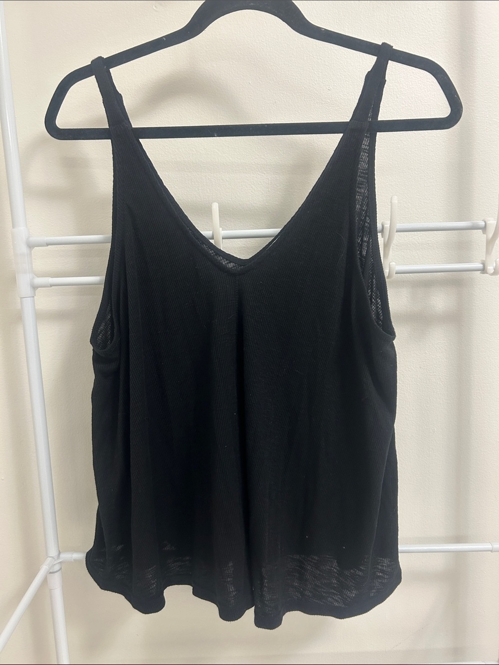 Free People Black V-Neck Ribbed Tank Top